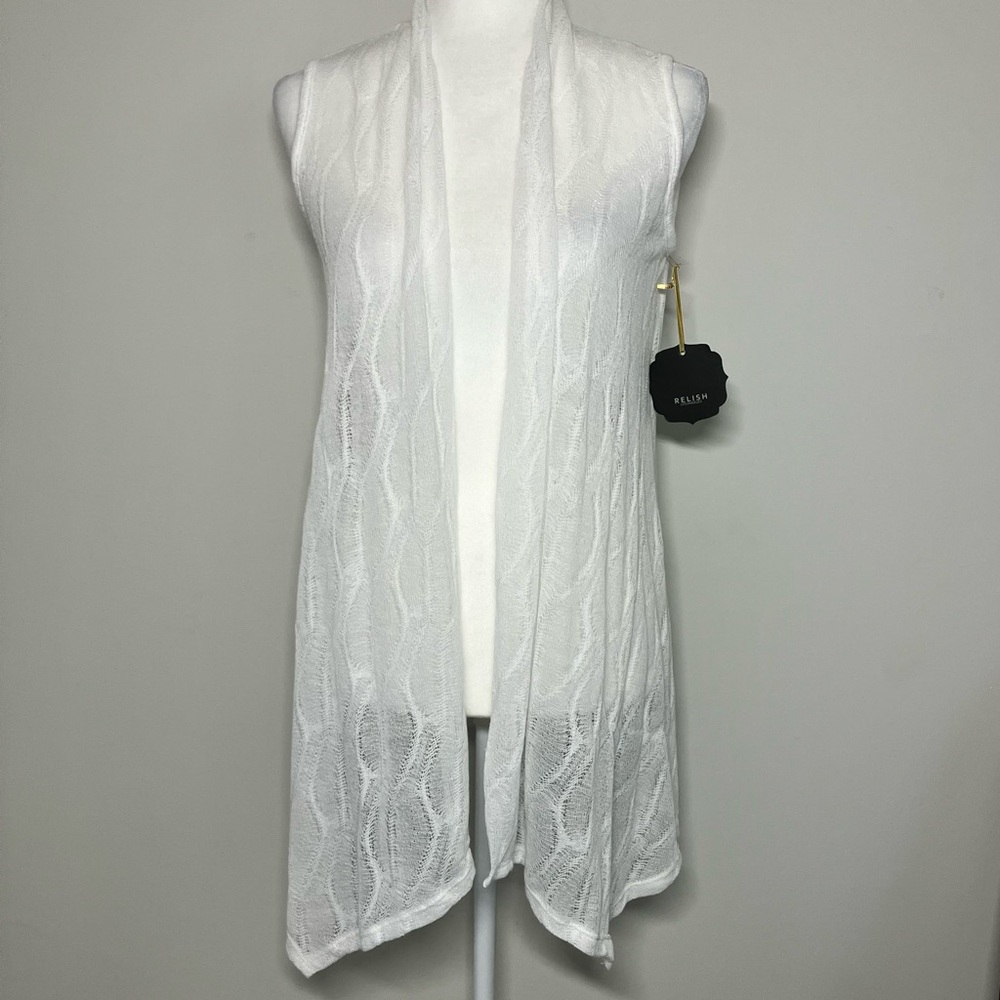 NWT Relish Brand Duster Cardigan Waterfall Front Sweater White Women’s M